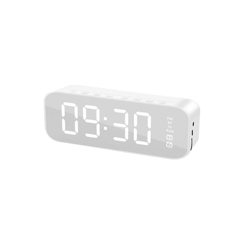 (White) Wireless Bluetooth Speaker Mini LED Double Alarm Clock FM Radio TF Card AUX Soundbar Subwoofer with Mic