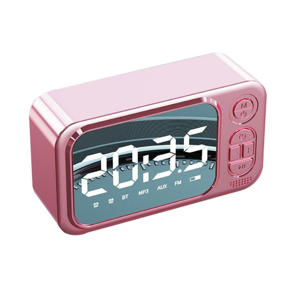 (Pink) Bluetooth Speaker Portable Wireless Speaker Creative LED Alarm Clock Outdoor TF Card Speaker Mini Desktop Clock Speaker