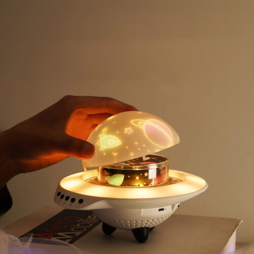 (With Remote Controller) Starry Sky Projection Light Flying Saucer Bluetooth Speaker Music Player LED Night Light With Remote Control 2