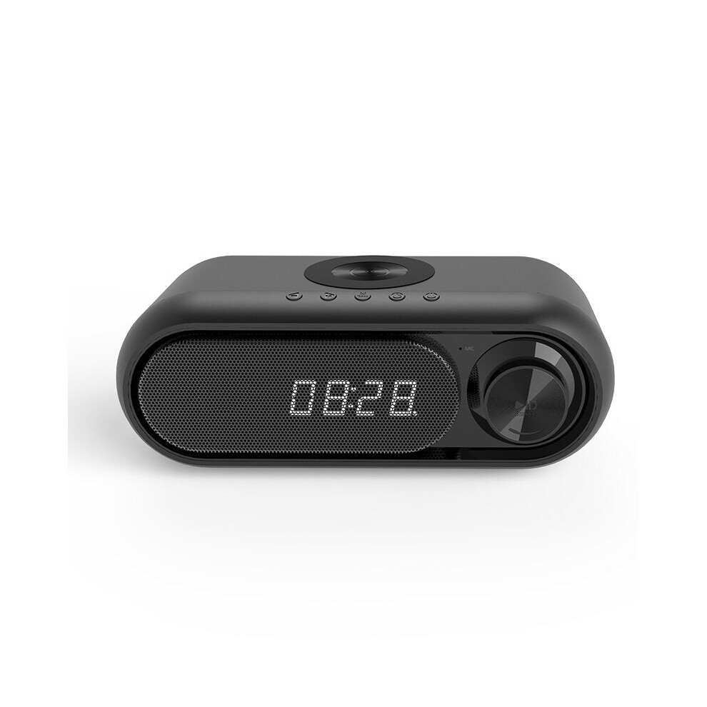 (Black) LED Display Table Alarm Clock With Wireless Charger FM Radio TF Card Play Bass Sound Box Wireless Bluetooth Speaker