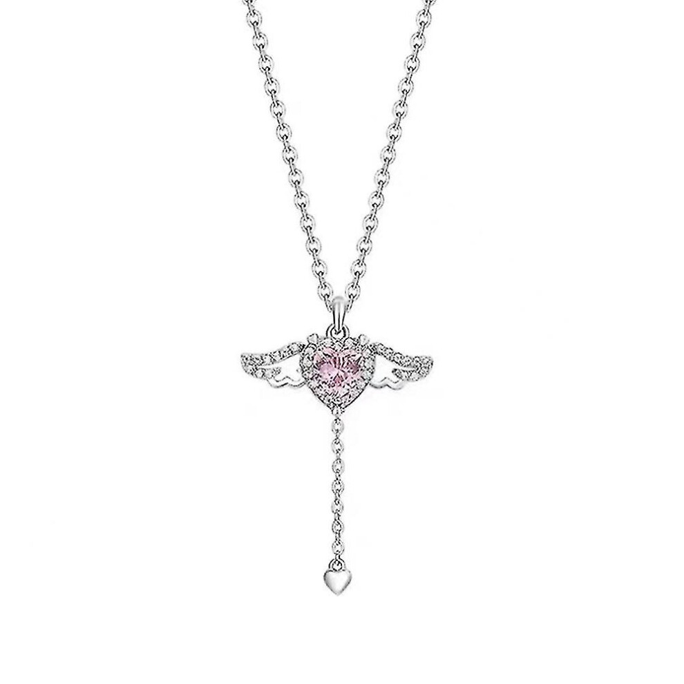 Fashion Women Pink Love Angel Wings Clavicle Chain Necklace Pendant Jewelry