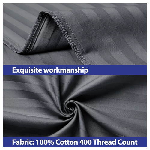 (Stripe Pillow Cover 4-Pack, Charcoal Bed Sheet 40cm Stripe Pattern) 40cm Stripe Fitted Bed Sheets Single Double King 2