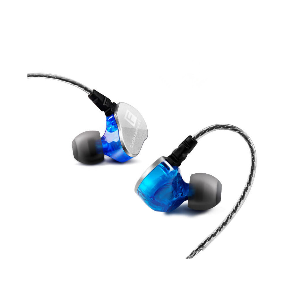 (Blue) Portable Wired Control In-ear Earphone 3.5mm Jack Hi-Fi Stereo Waterproof Dual Unit With Mic