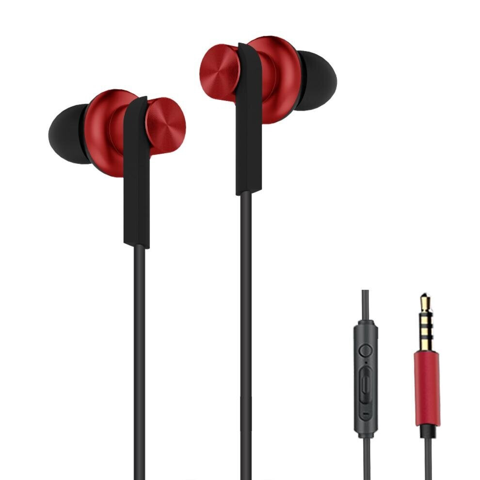 (Red) Metal Noise Reduction Wired In-ear Earphone Headphones with HD Mic Volume Control for Phones PC