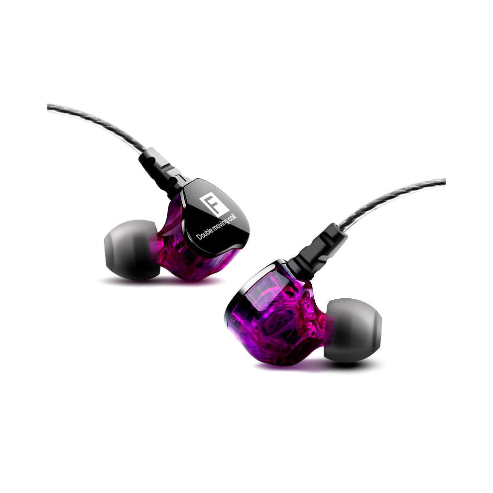 (Purple) Portable Wired Control In-ear Earphone 3.5mm Jack Hi-Fi Stereo Waterproof Dual Unit With Mic