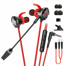 (Red) In-Ear Gaming Headset Dual Microphone Super Bass Headphone Active Noise Reduction with Detachable HD Long-Microphone