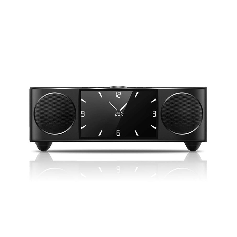 (Black) Wireless Bluetooth Speaker Play HD Video Double Alarm Clock FM Radio for Home Outdoor