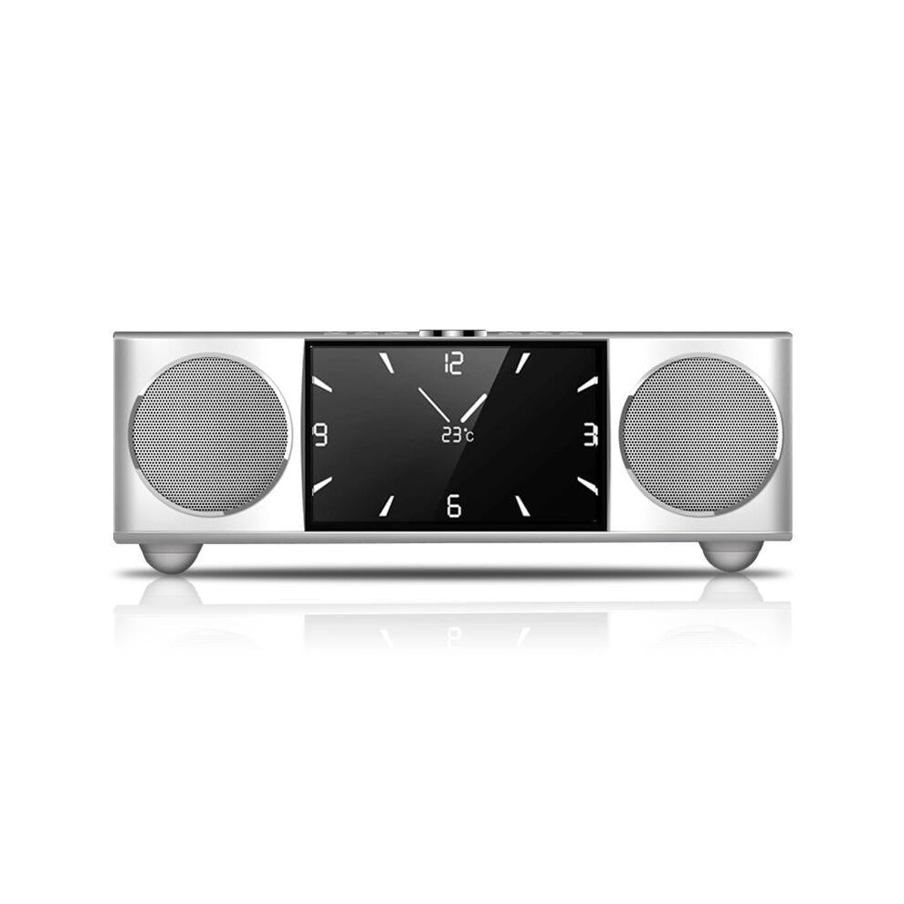 (White) Wireless Bluetooth Speaker Play HD Video Double Alarm Clock FM Radio for Home Outdoor