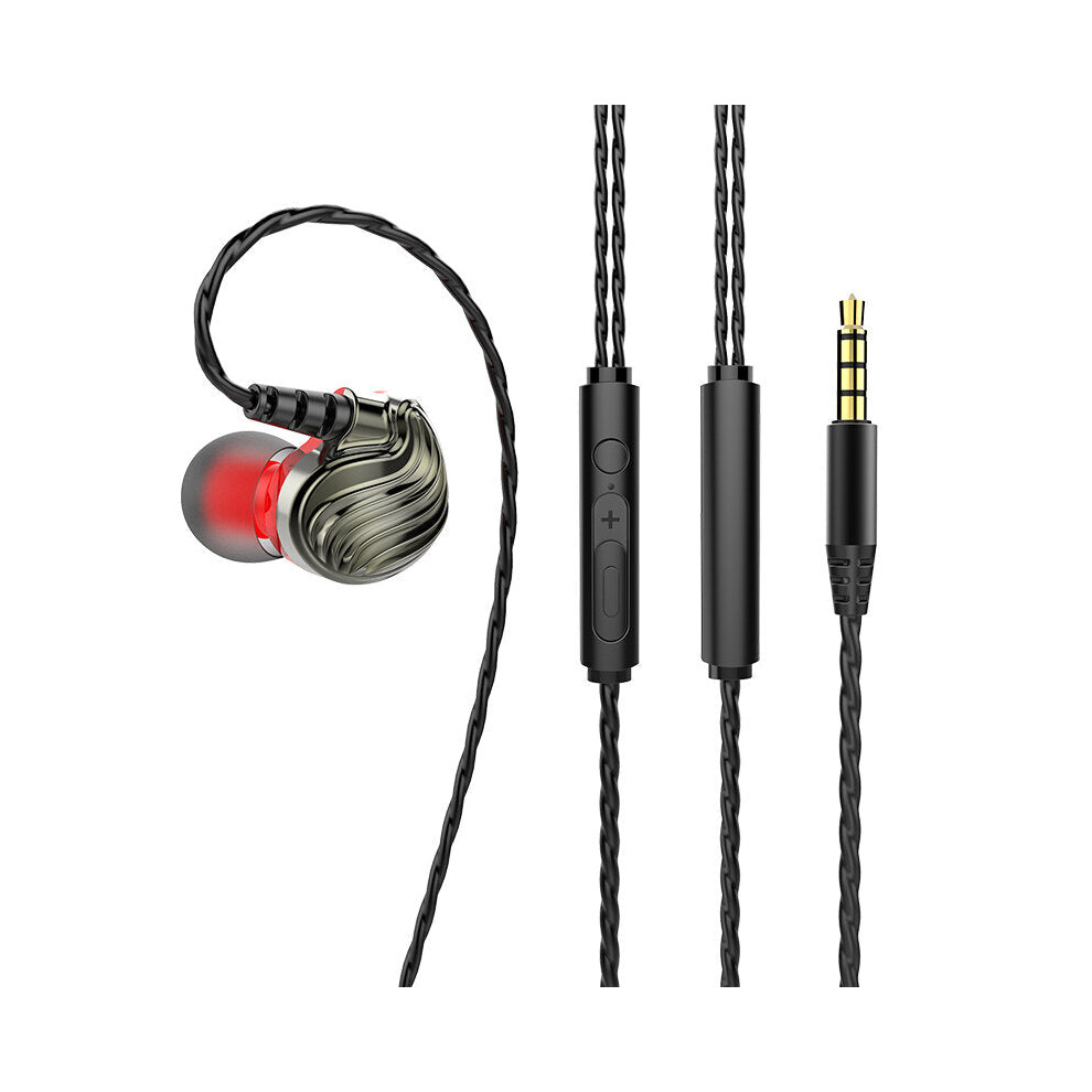 (Grey, with microphone) In-ear DD+BA Hybrid Hi-Fi 2Pin Earphone with Microphone Line Control