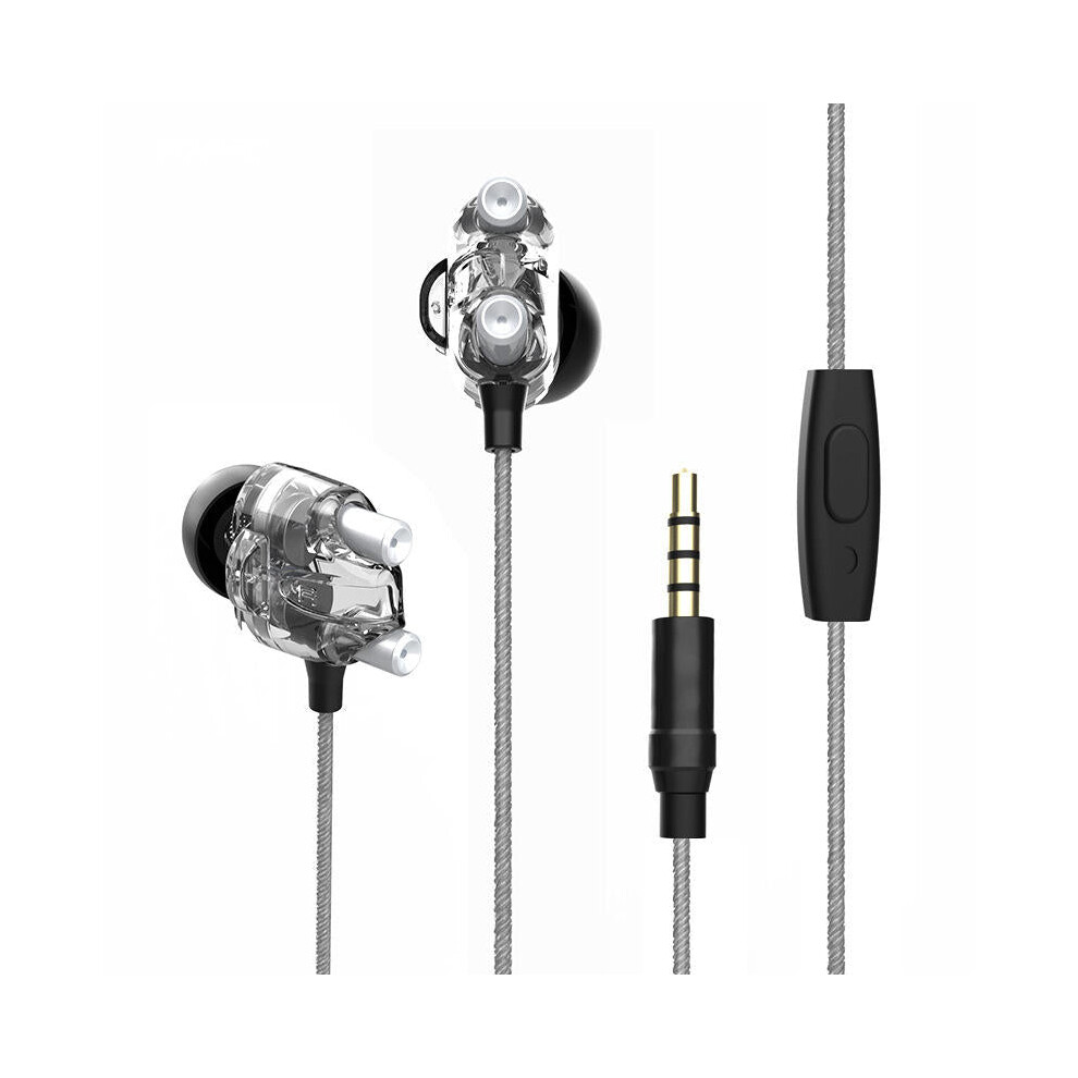 (Black) Dual Dynamic Driver Graphene Earphone 3.5mm Wired Control In-ear Heavy Bass Stereo Earbuds Headphone with Mic