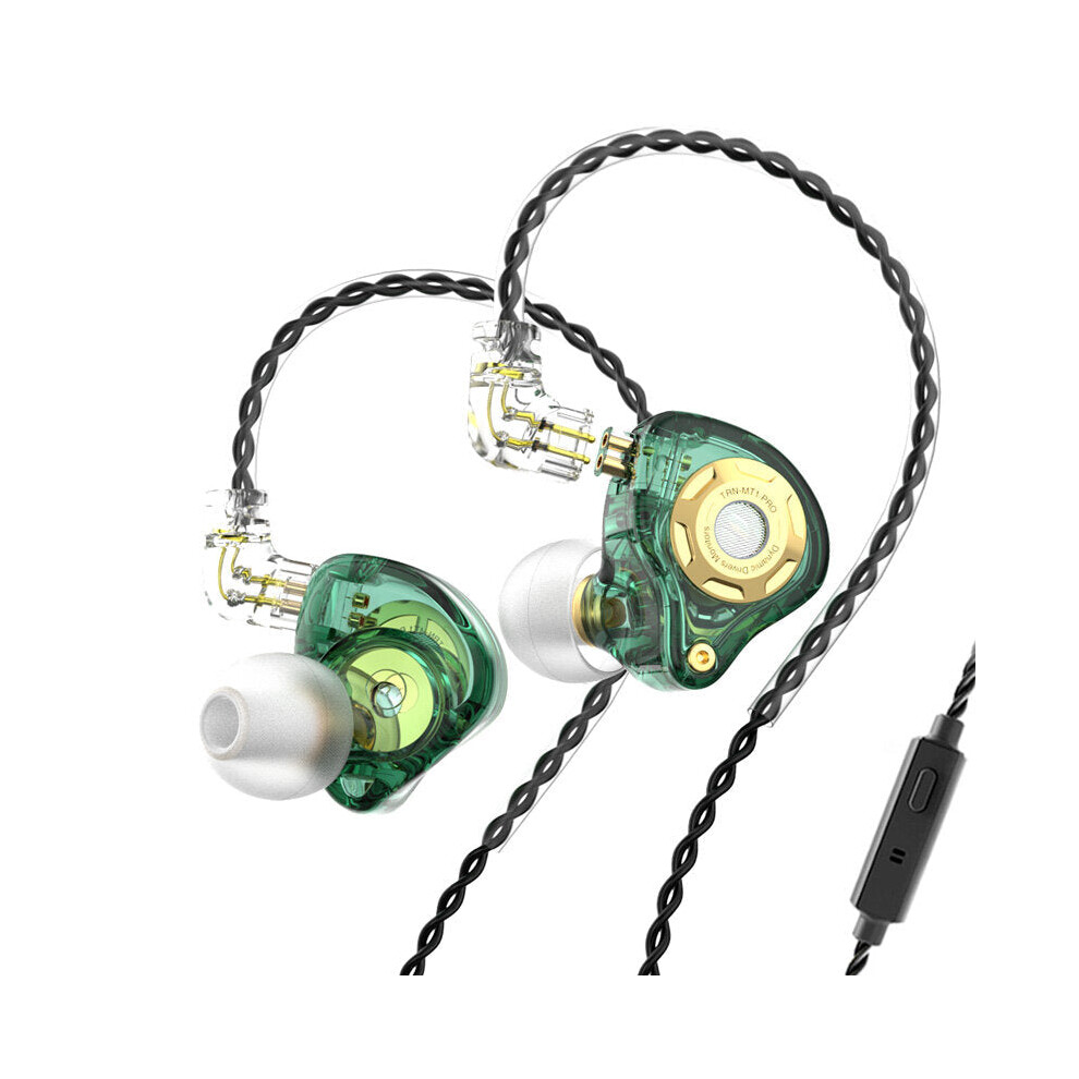 (Green, With Mic) Pro Dynamic In-Ear Earphones Monitor Hi-Fi Bass Metal 3.5mm Wired Earphone Sport Music Headphones with Detachable Cable