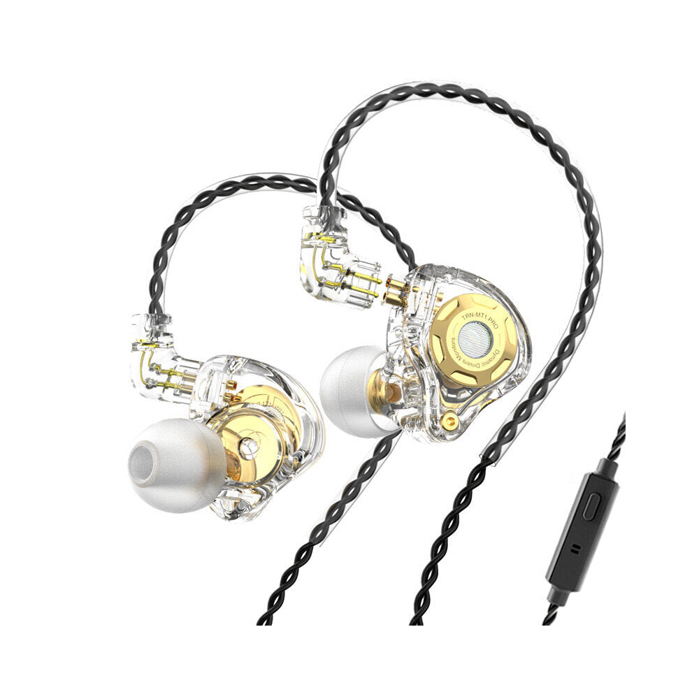 (Transparent White, With Mic) Pro Dynamic In-Ear Earphones Monitor Hi-Fi Bass Metal 3.5mm Wired Earphone Sport Music Headphones with Detachable Cable