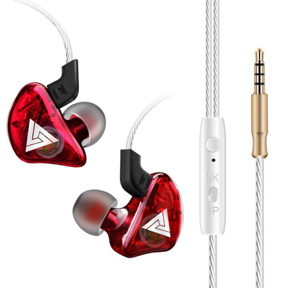 (Red) Wired Earphone Stereo Bass Noise Reduction 10MM Dynamic Earbuds 3.5MM In-Ear Sports Headset with HD Mic