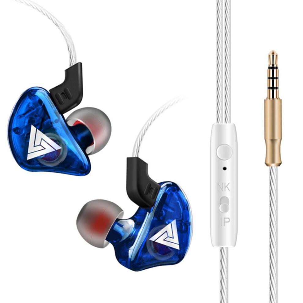 (Blue) Wired Earphone Stereo Bass Noise Reduction 10MM Dynamic Earbuds 3.5MM In-Ear Sports Headset with HD Mic