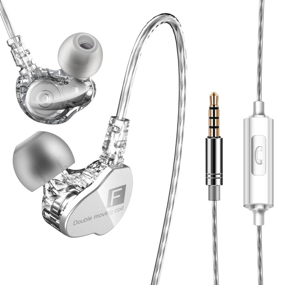 (Clear) In-Ear 3.5mm Dual Moving Coil Earbuds Hi-Fi Earphone With Microphone