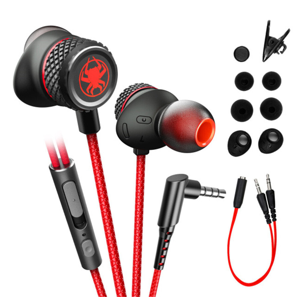 (Red) Wired Earphone Stereo 10MM Dynamic Noise Reduction Earbuds 3.5MM In-Ear Gaming Headset with Mic