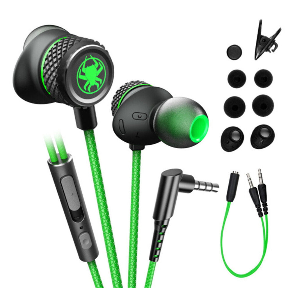 (Green) Wired Earphone Stereo 10MM Dynamic Noise Reduction Earbuds 3.5MM In-Ear Gaming Headset with Mic