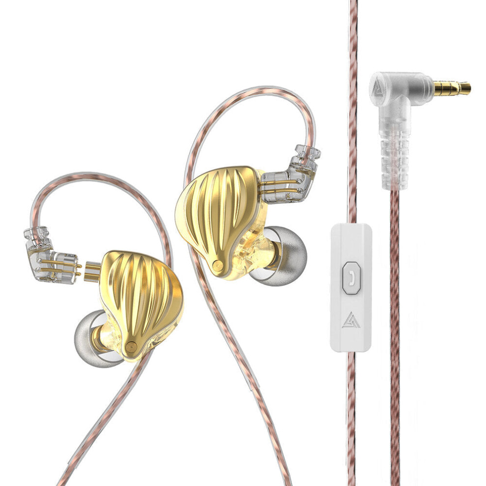 (Gold, With Mic) Dynamic In-Ear Earphones Monitor Metal Wired Earphone ENC Noise Cancelling Sport Music Headphones with Detachable Cable