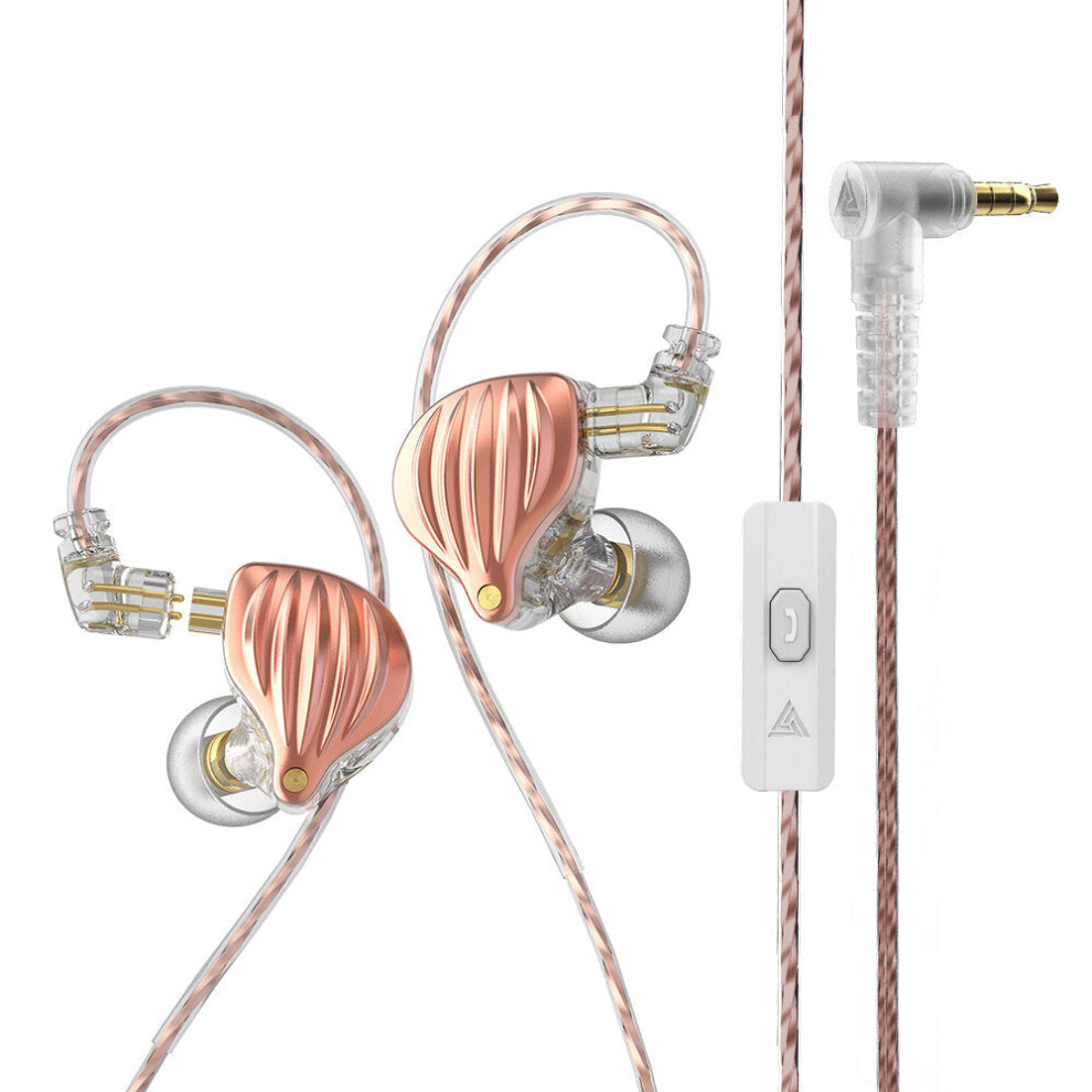 (Rose Gold, With Mic) Dynamic In-Ear Earphones Monitor Metal Wired Earphone ENC Noise Cancelling Sport Music Headphones with Detachable Cable