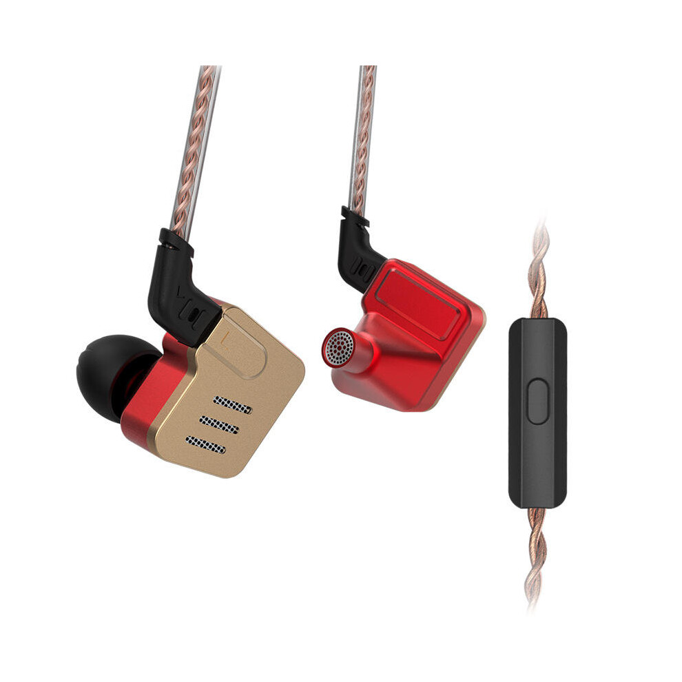 (Gold + Red, With-Microphone) Earphone 5BA Balanced Armature Driver 3.5mm In-ear Monitor Bass Headphone