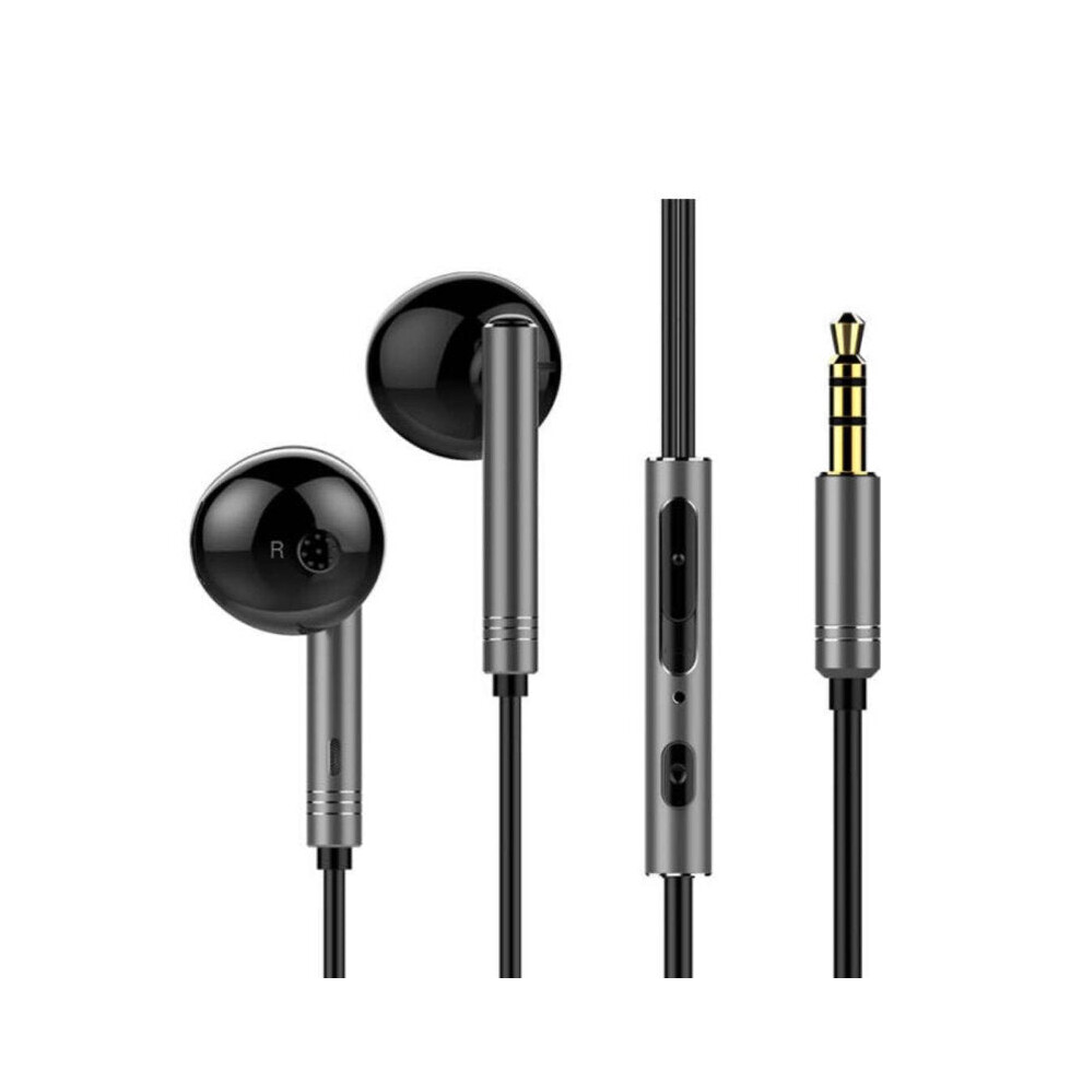 (Black) HD Sound Noise Reduction Half in-Ear 3.5mm Wired Control Stereo Earphones Headphone With Mic