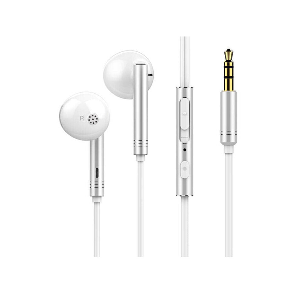 (White) HD Sound Noise Reduction Half in-Ear 3.5mm Wired Control Stereo Earphones Headphone With Mic