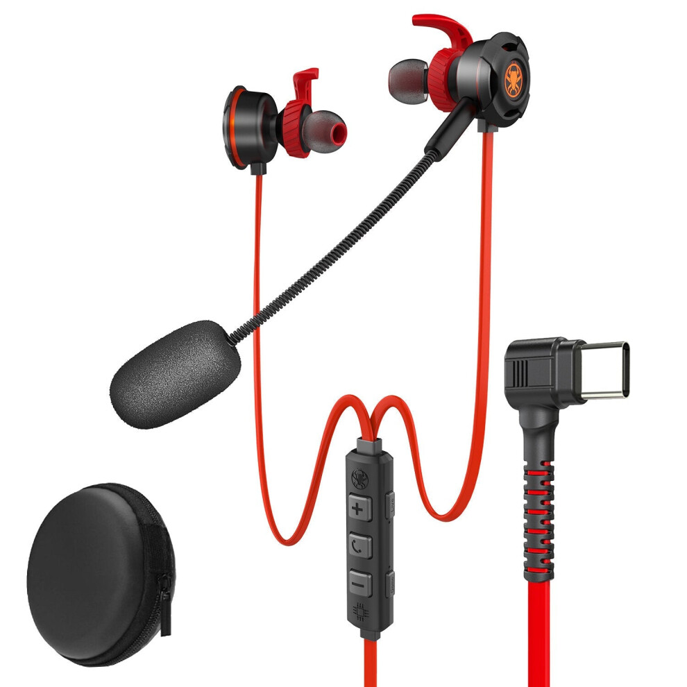 (Red) Game Live in-ear Wired Gaming Super Bass Earphones Microphone Built-in Game DSP Sound Card Type-c Plug