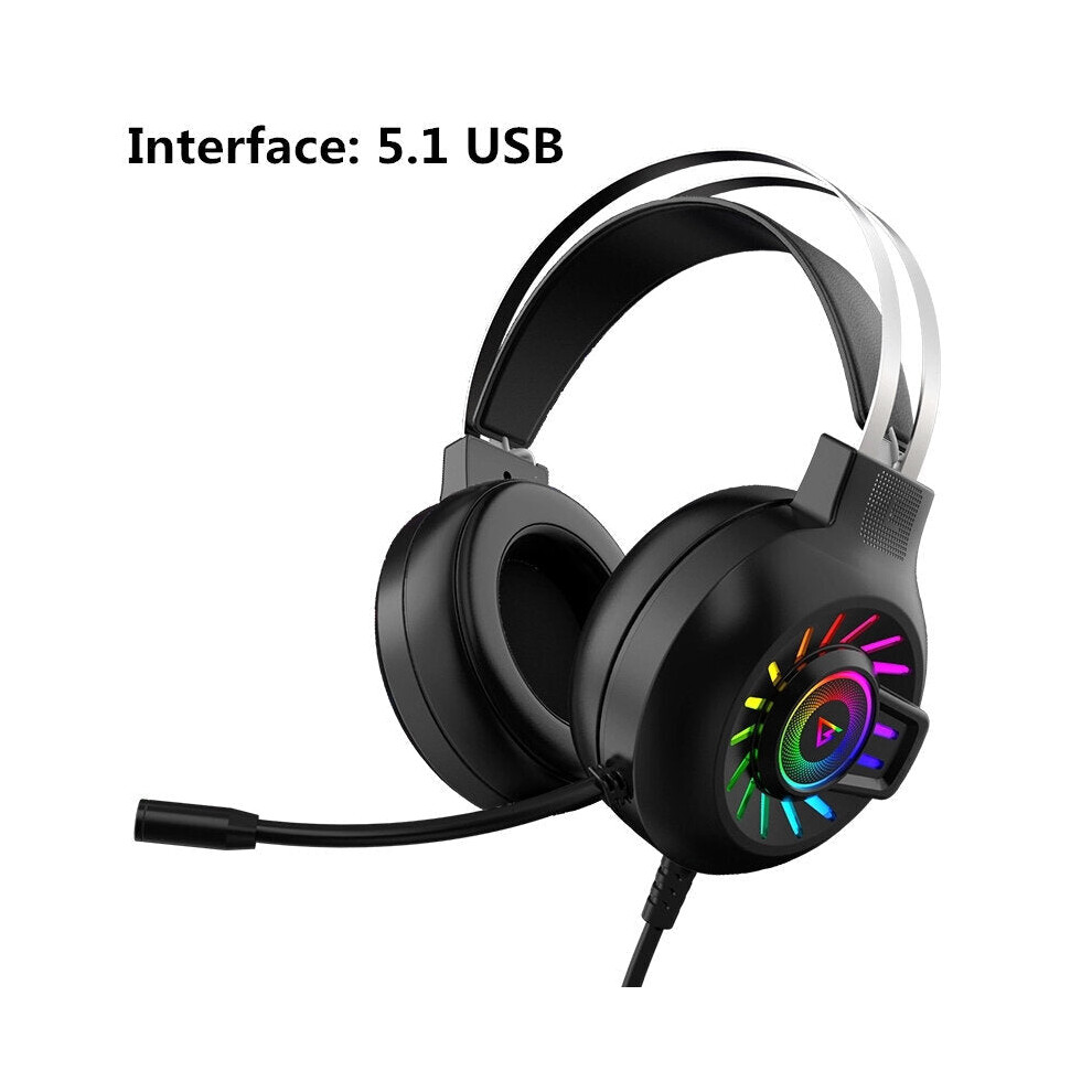 (5.1 USB) Wired Headphones 7.1 Channel RGB Light Gaming Headset Stereo With Mic for Laptop Desktop Computer Video-image-OPC-PFKBJMQ-NEW