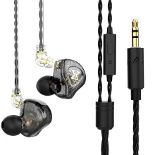 (Transparent Black, With Mic) Dynamic In-Ear Earphones Monitor Noise Cancelling Sport Music Headphones with Detachable Cable