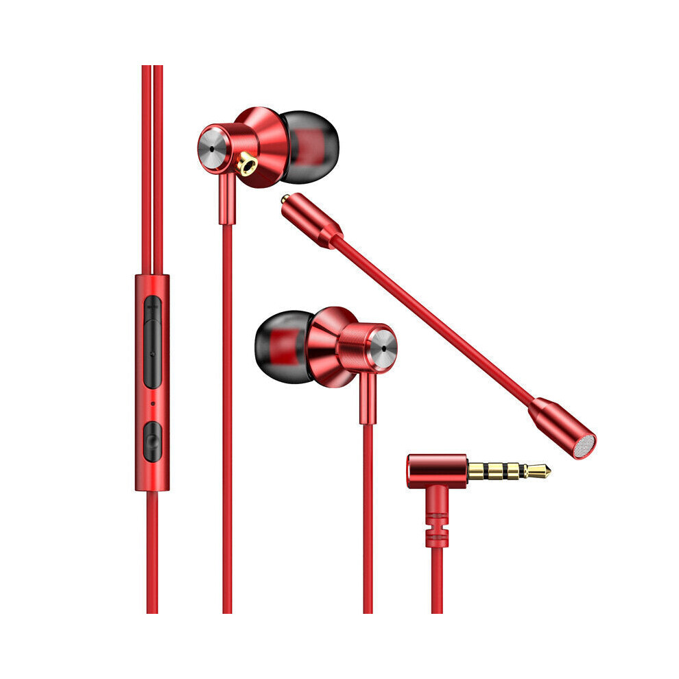 (Red) Gamer Headset 3.5mm Jack Wired Earbuds Sports Gaming Earphone Stereo Metal Earbuds with Detachable Mic for Phone PC