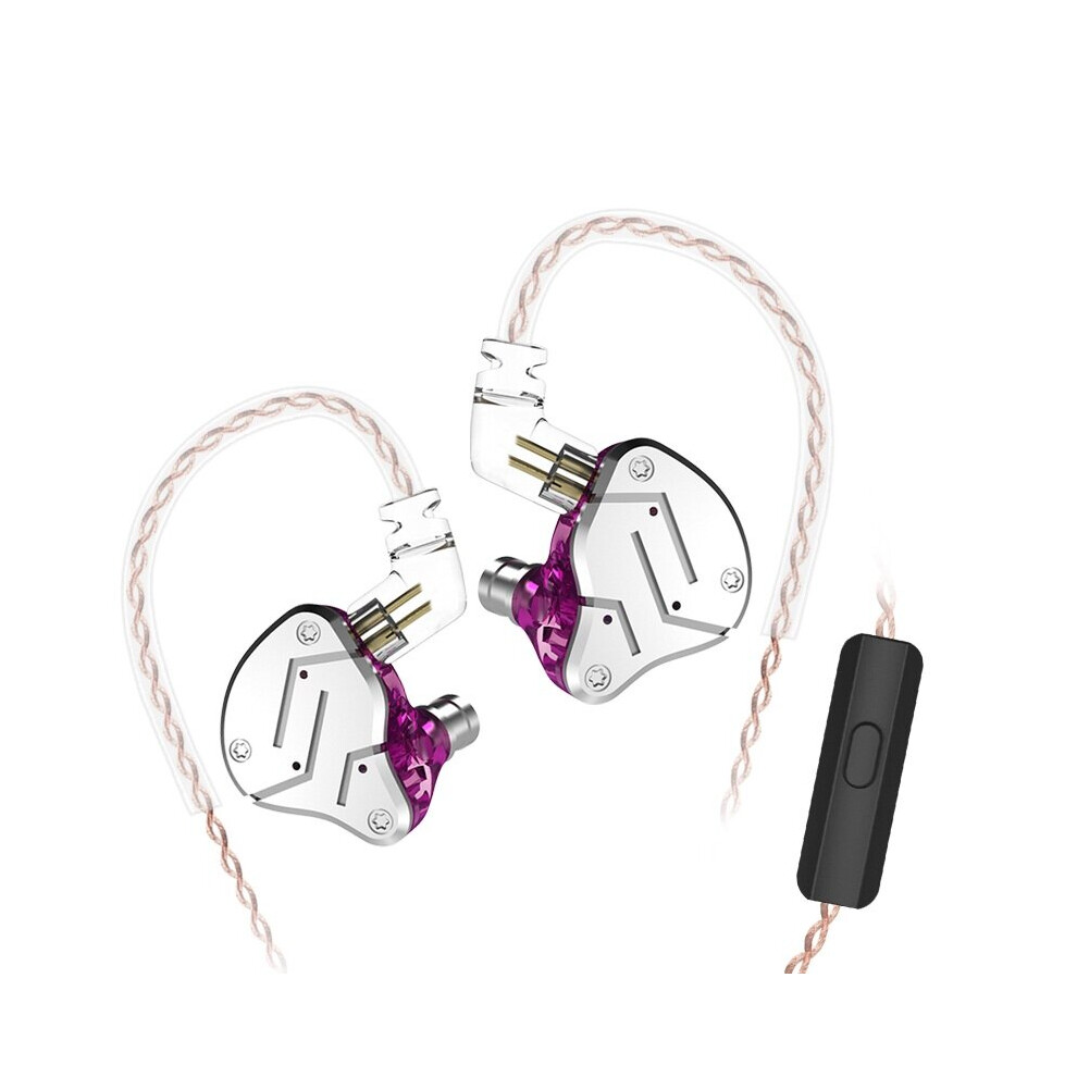 (Purple, With-Microphone) Dynamic Balanced Armature Driver Earphone Noise Cancelling 3.5mm Wire Headphone