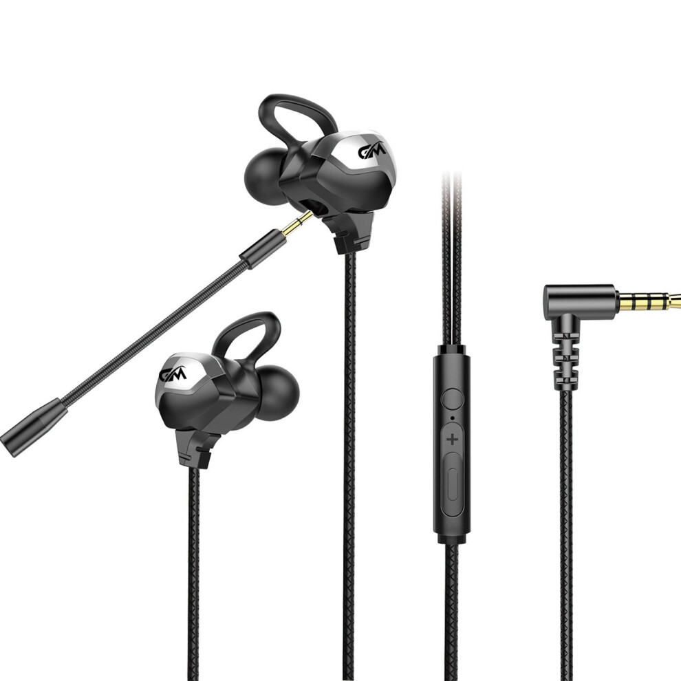 (Black) Wired Earphone Stereo Noise Reduction Dynamic In-ear Earbuds 3.5mm Gaming Headset with Mic