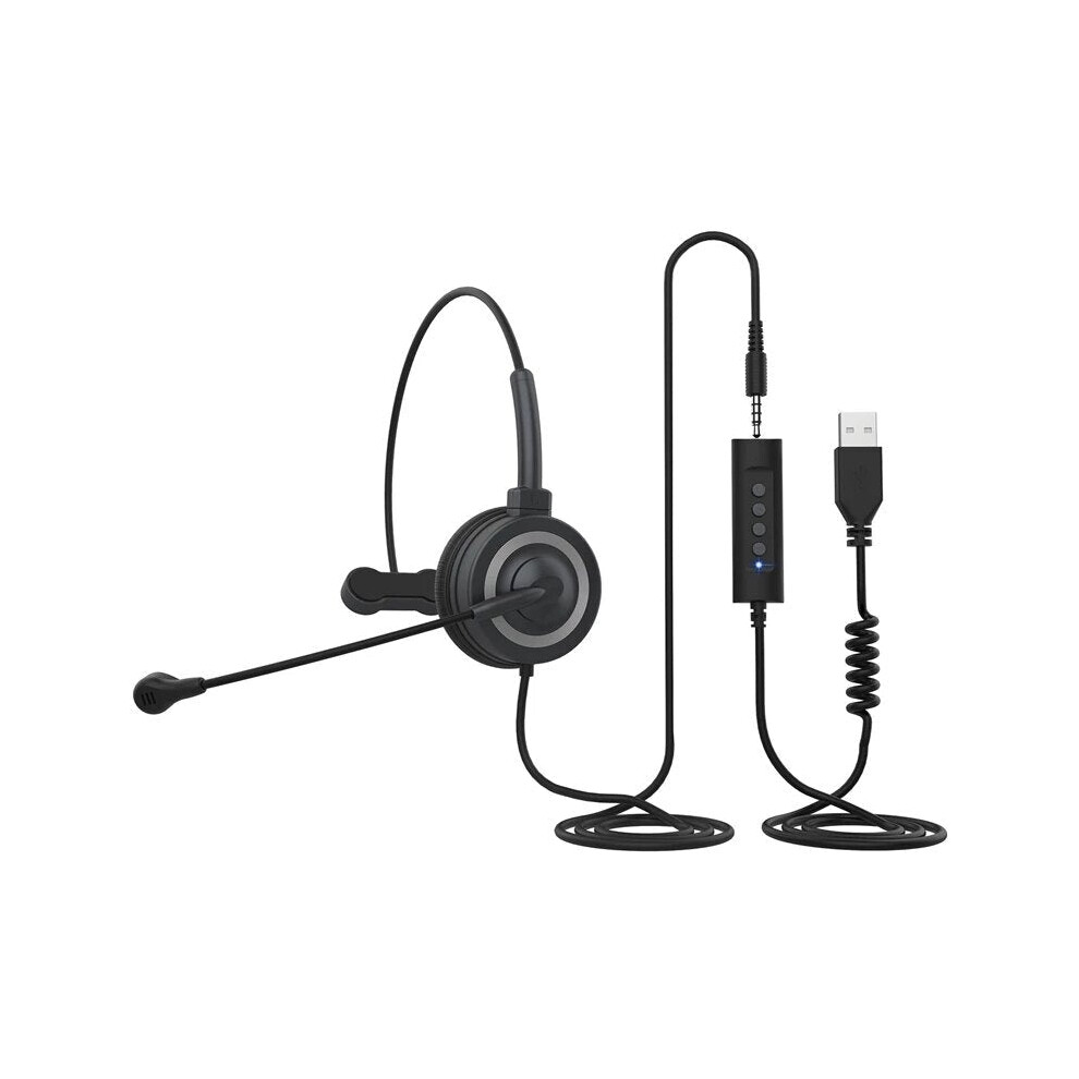 (Grey) Call Center 3.5mm/USB Headset Telephone Headphone with Microphone Business Wired Headphones for Computer Laptop PC