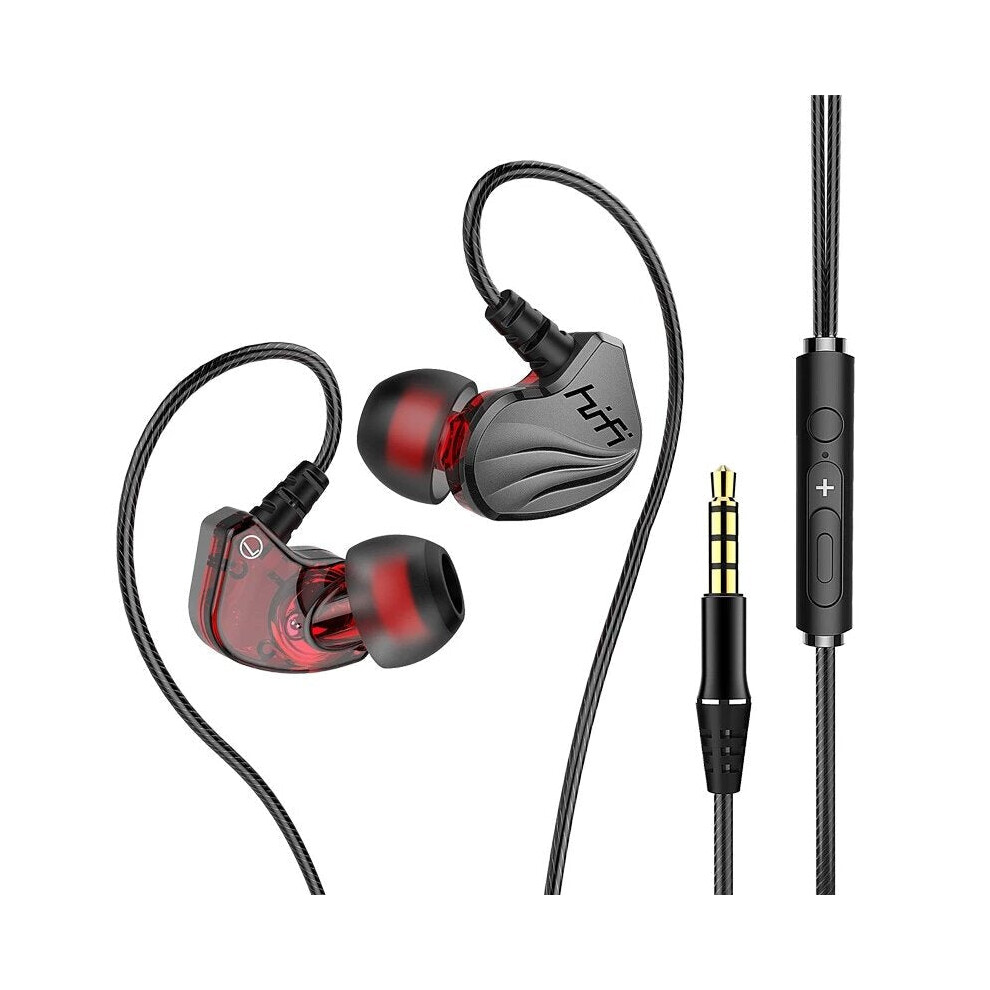 (Red) Surround Bass Wire Headphones IPX5 Waterproof Sweatproof Sport Headset Comfort Beat Drums In Ear Earphones-image-OPC-PFKBJQC-NEW