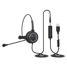 (Black) Call Center 3.5mm/USB Headset Telephone Headphone with Microphone Business Wired Headphones for Computer Laptop PC
