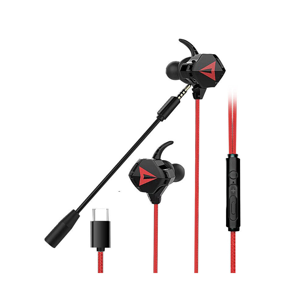 (Red, Type-C) Gaming Headset Phone PC Earphone Wired Earpiece with mic Volume Control Stereo Noise Cancelling Earbud for Xbox Gamer for PS4 3.5mm/Type