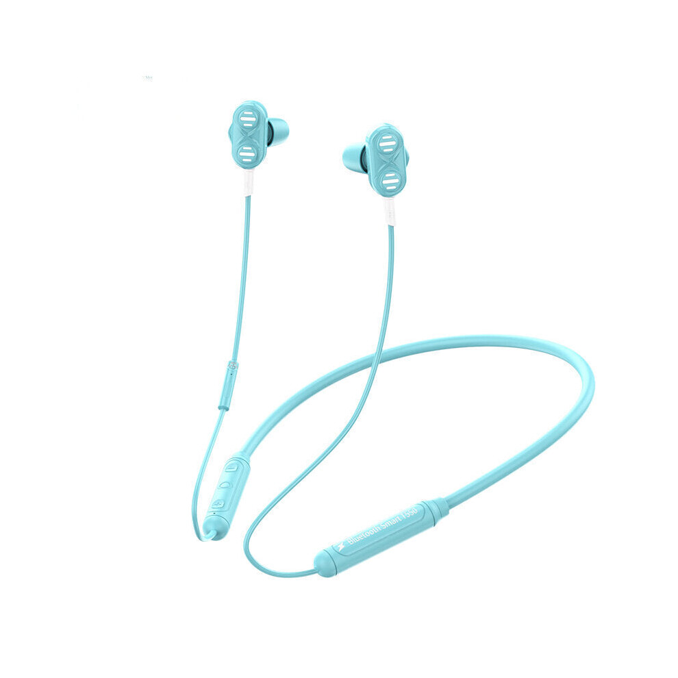 (Blue) Neck-mounted K Song Bluetooth 5.0 Headset Wired Stereo Bass Headphones Waterproof Earphoens with Mic