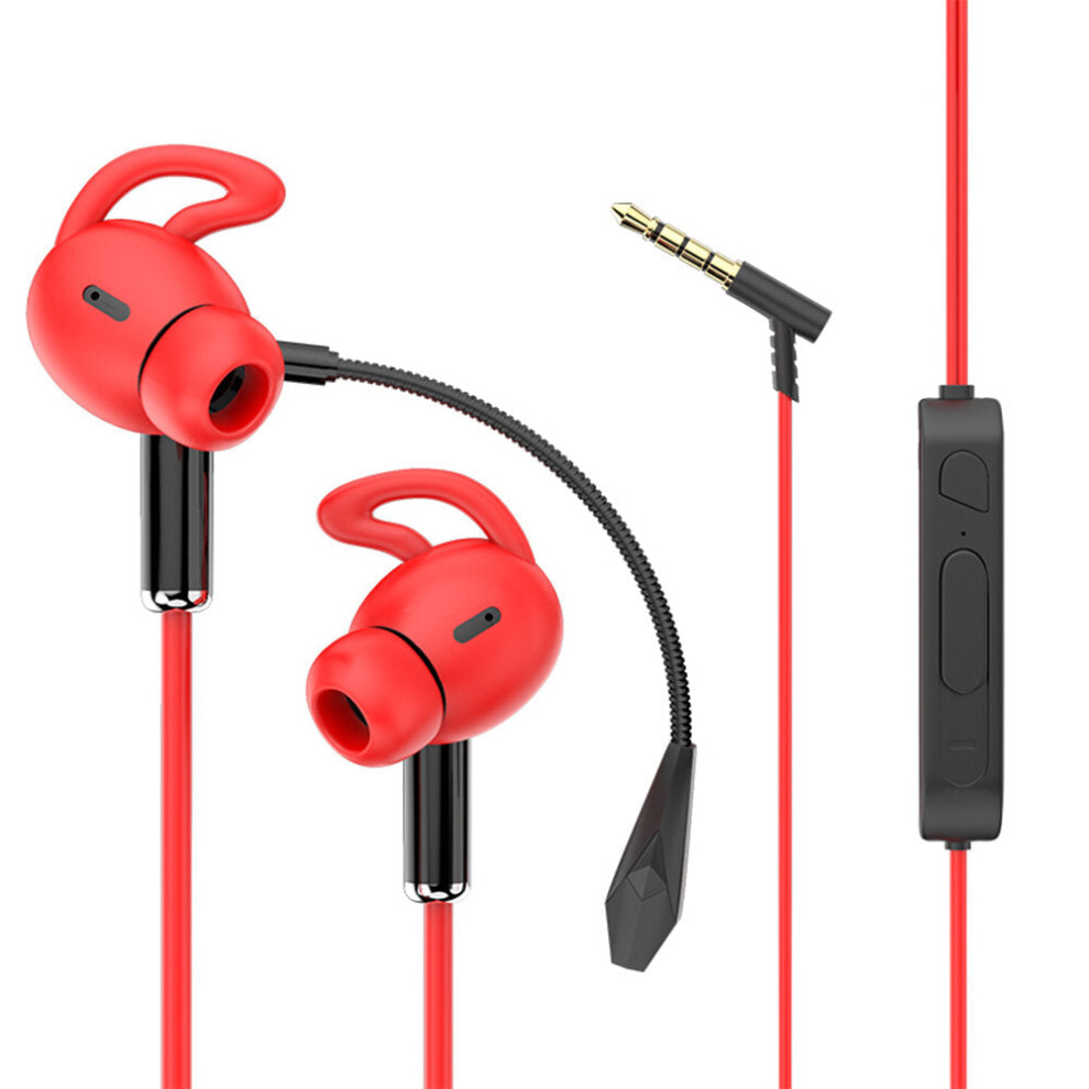 (Red) Wired Earphone 7.1 Surround Stereo 13MM Dynamic Earbuds 3.5MM In-Ear Gaming Headset with Detachable Dual Mic