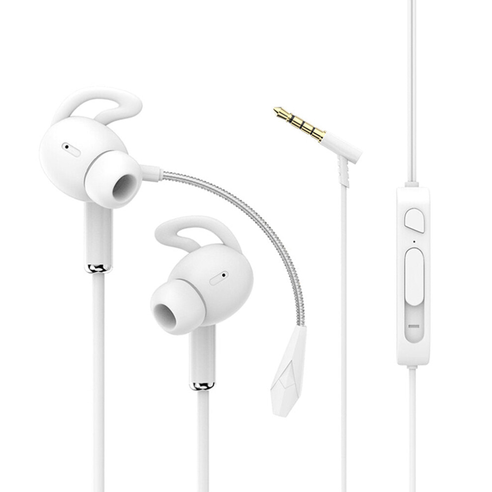 (White) Wired Earphone 7.1 Surround Stereo 13MM Dynamic Earbuds 3.5MM In-Ear Gaming Headset with Detachable Dual Mic