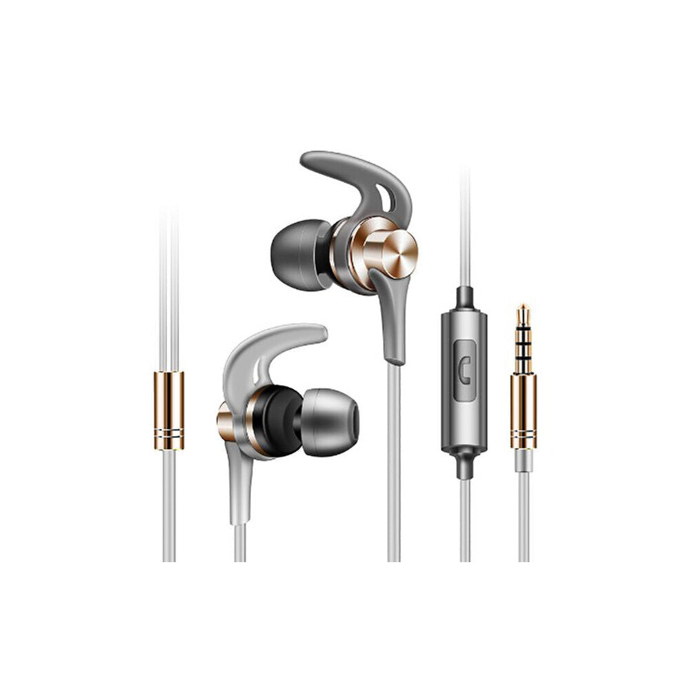 (Gold) Metal In-ear Wired Headphone Horn Hi-Fi Music Heavy Bass Stereo Sound Headset Sports Running Earphones with Microphone