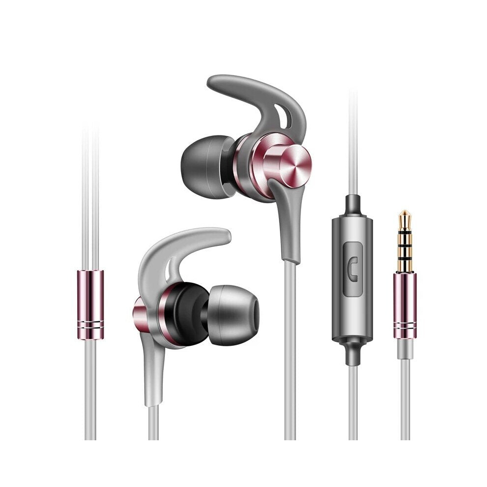 (Rose Gold) Metal In-ear Wired Headphone Horn Hi-Fi Music Heavy Bass Stereo Sound Headset Sports Running Earphones with Microphone