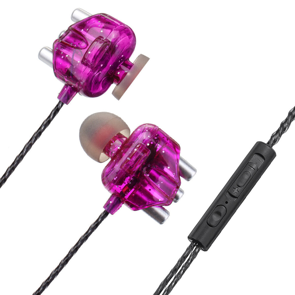 (Purple) Wired Headphones Dual Dynamic 4 Speakers In-Ear Headset Noise Reduction HD Call Wired-Control Earphones with Mic