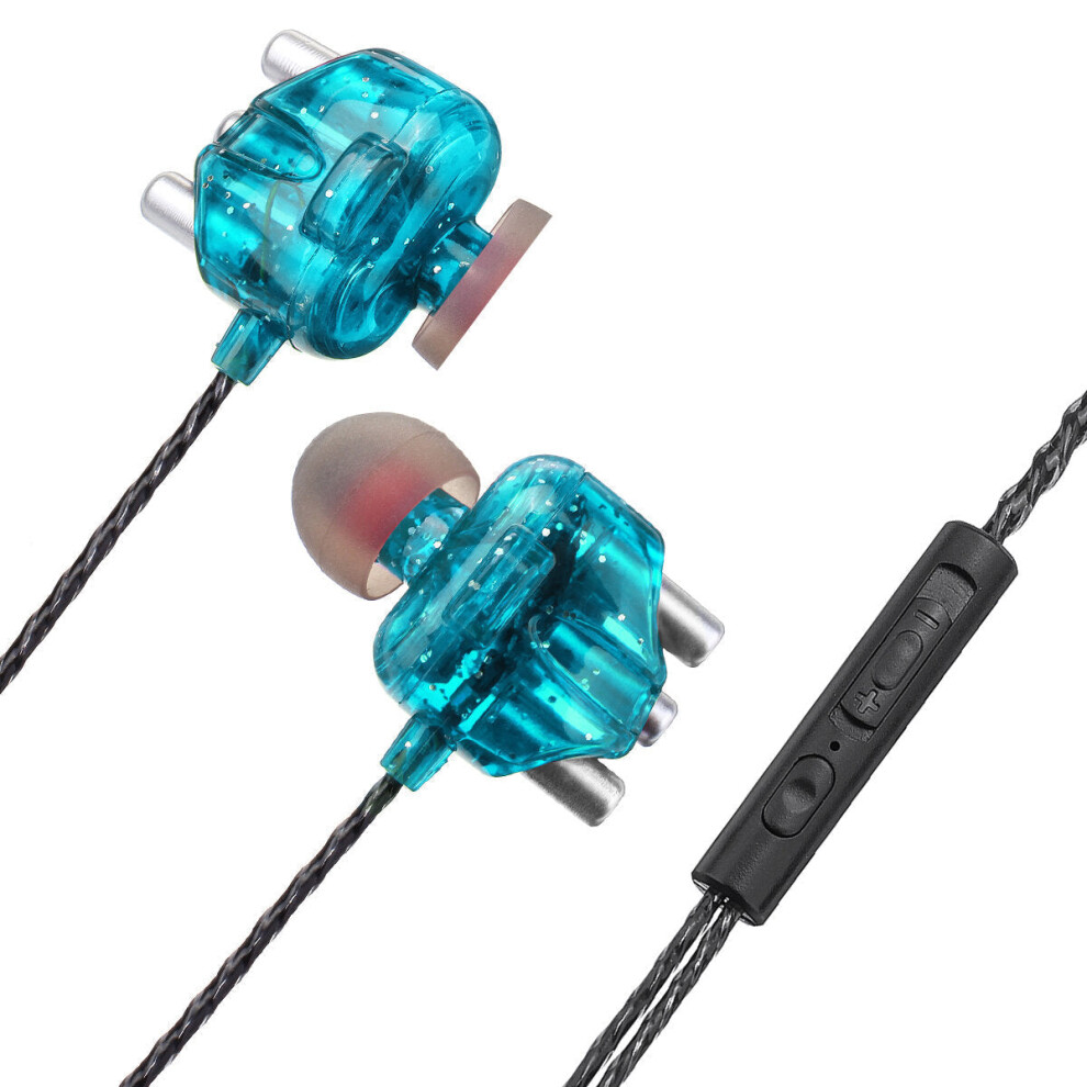 (Green) Wired Headphones Dual Dynamic 4 Speakers In-Ear Headset Noise Reduction HD Call Wired-Control Earphones with Mic