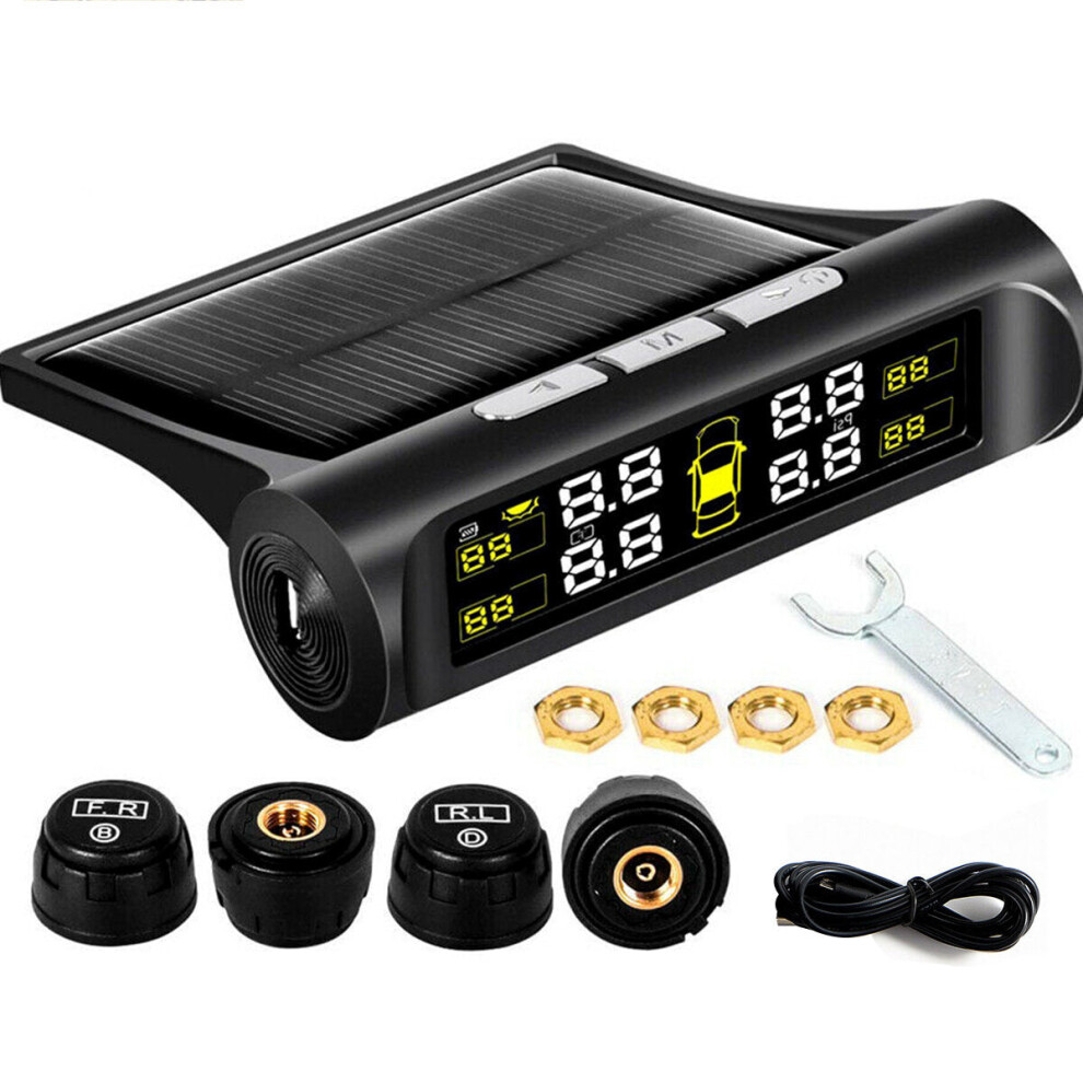 Wireless Solar TPMS LCD Car Tire Pressure Monitoring System + 4 External Sensor