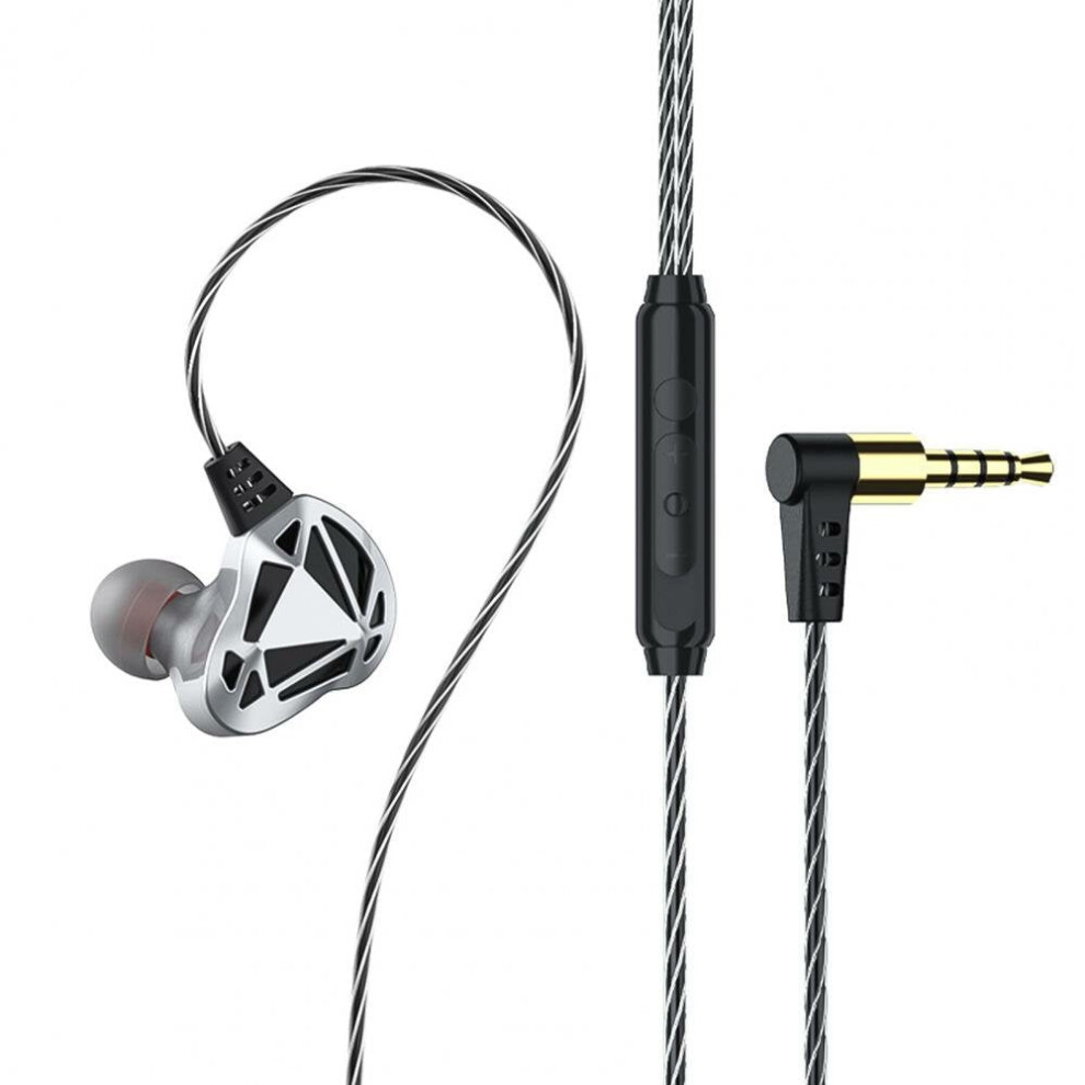 (Silver) Hollow Subwoofer Heavy Bass Volume Control Noise Reduction Earphones With Mic Setro In-Ear Wired Headset