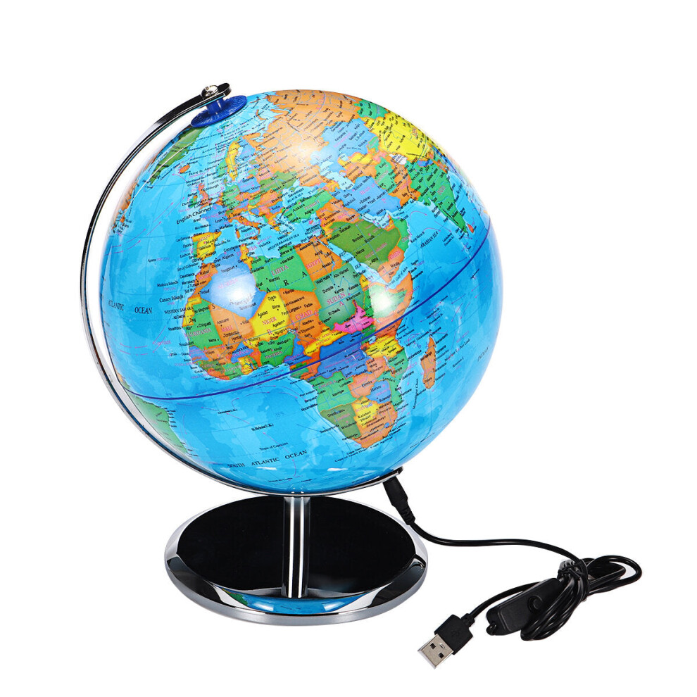 (LED Version) 8inch Stand Rotating World Globe Map Kids Toy School Student Educational Gift