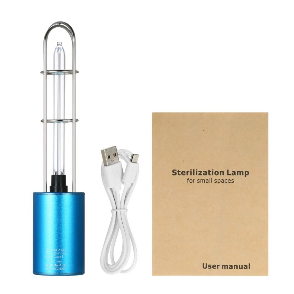 (Blue) Rechargeable UV Sterilizer Light & Air Purifier DC5V Ultraviolet + Ozone UV Germicidal Lamp