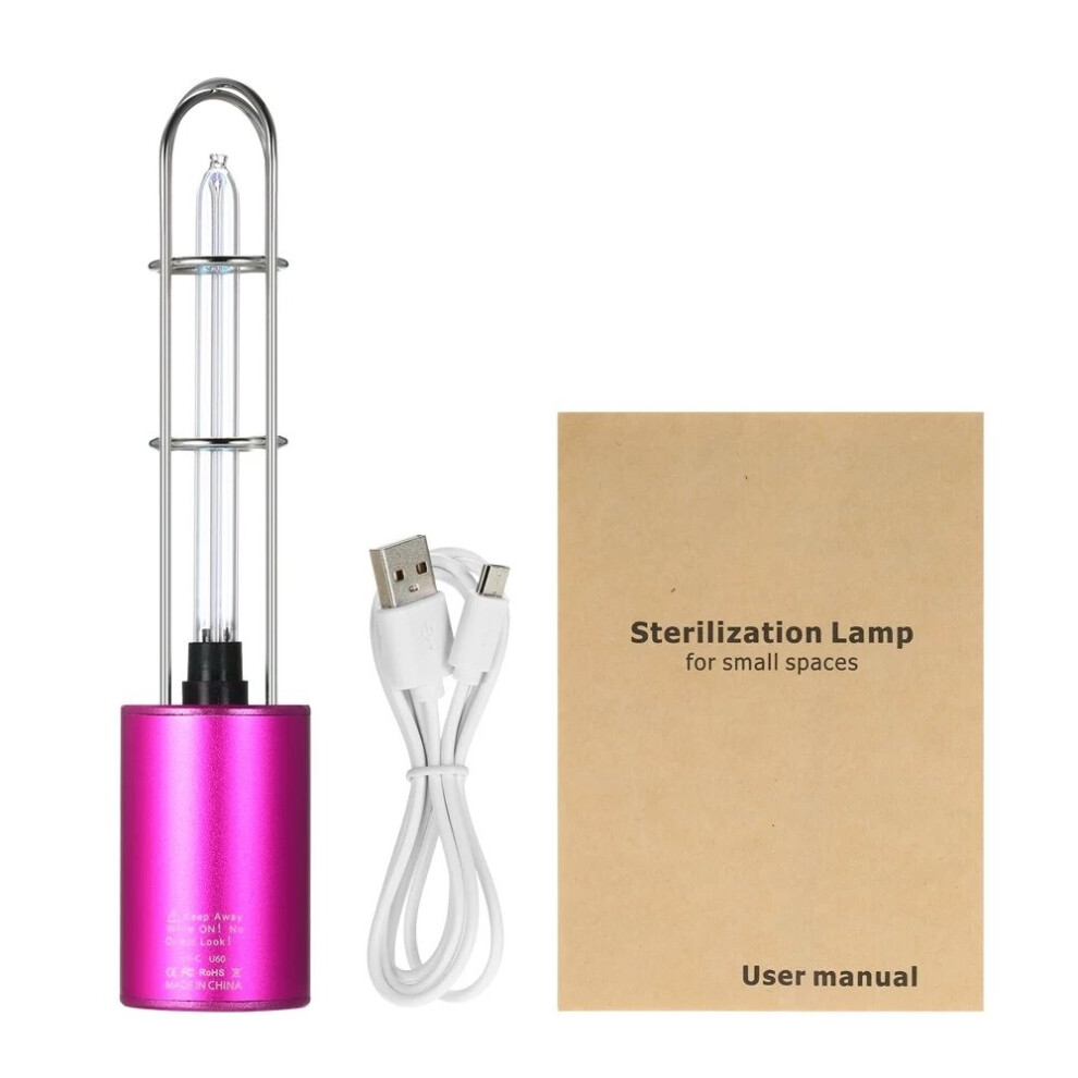 (Pink) Rechargeable UV Sterilizer Light & Air Purifier DC5V Ultraviolet + Ozone UV Germicidal Lamp