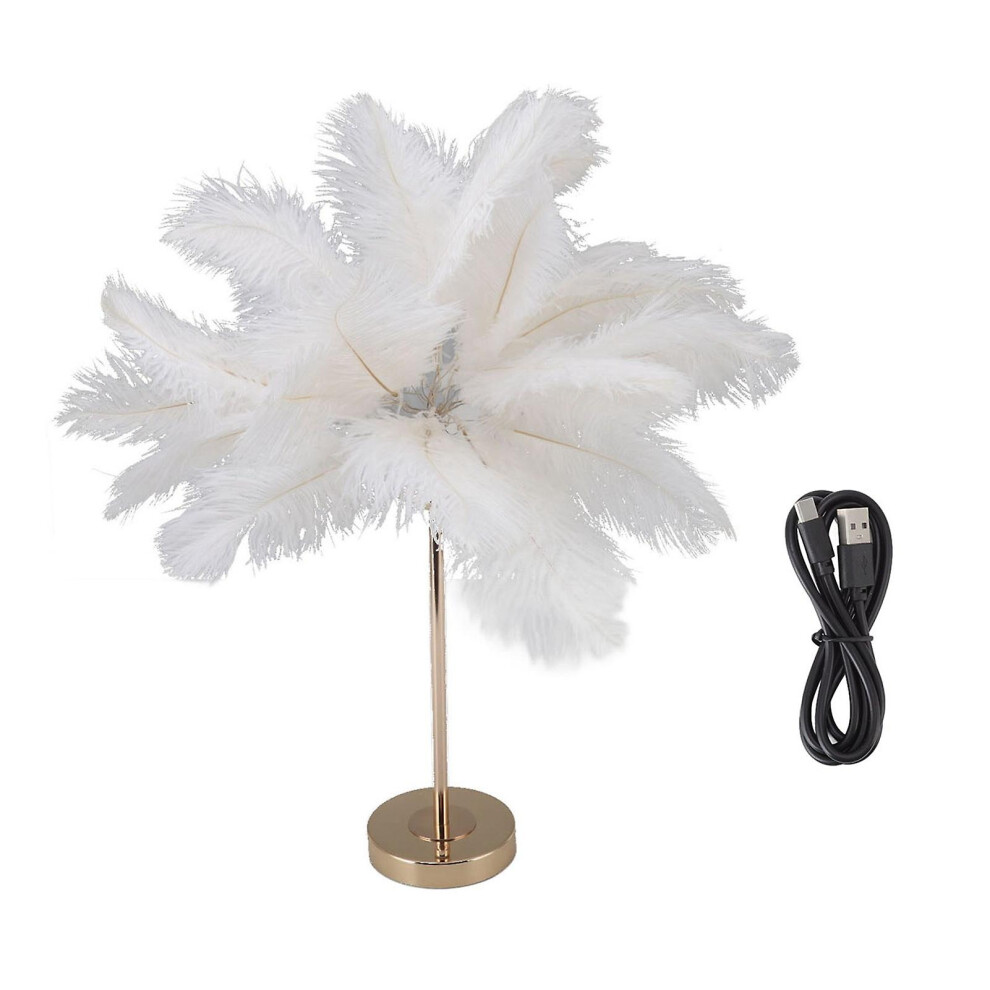 Feather Table Lamp Touch Switch Usb Ostrich Feather Lamp 3 Color Dimming Desk Lamp With Gold Metal Base 30pcs Feather-image-OPC-PFKBM2G-REFURBISHED