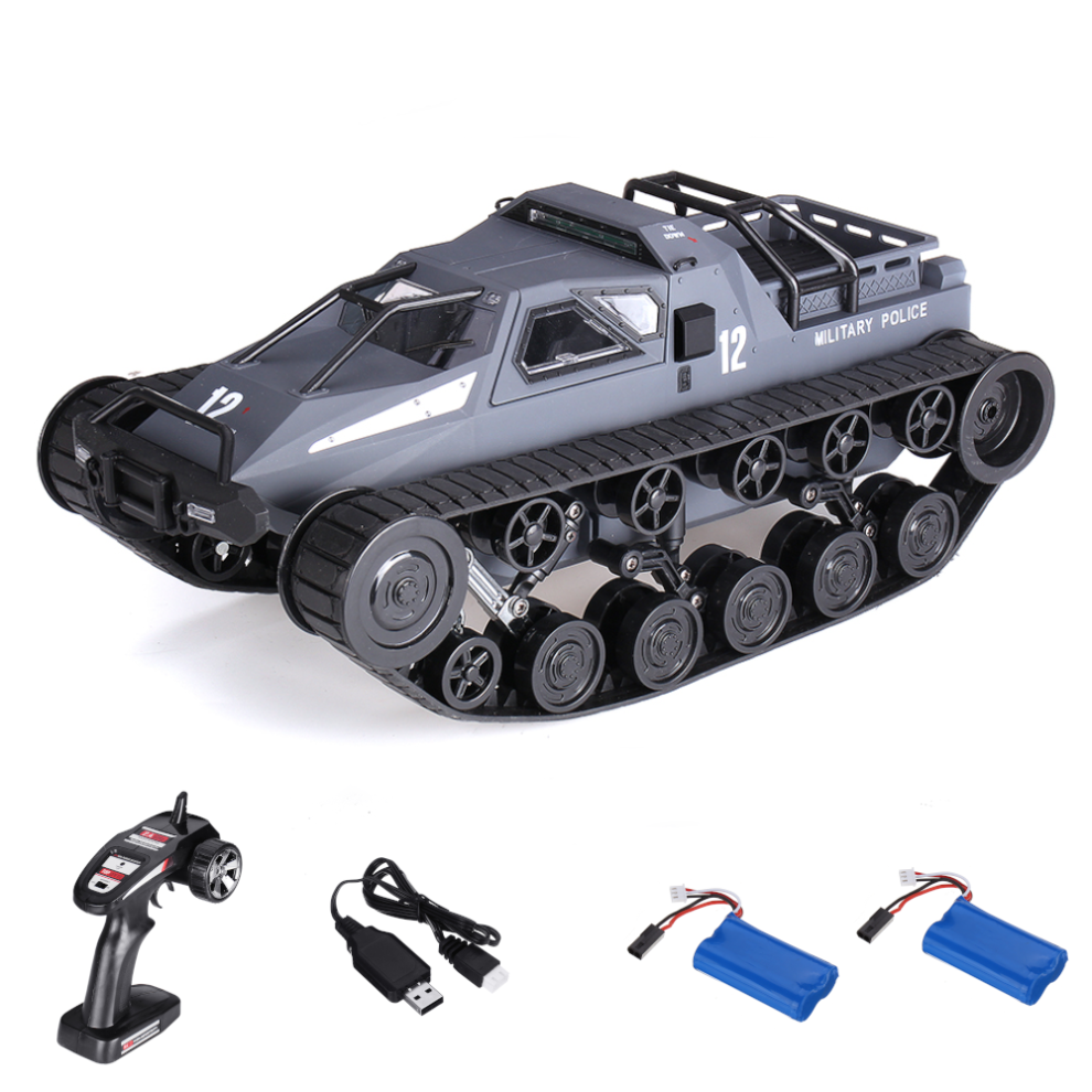 (Gray with Two Batteries) 1/12 Drift RC Tank Car RTR with Two Batteries with LED Lights 2.4G High Speed Full Proportional Control RC Vehicle Models